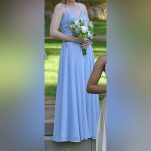 Bella Divine Light Blue Beaded Formal Gown with Matching Shawl – Size 6